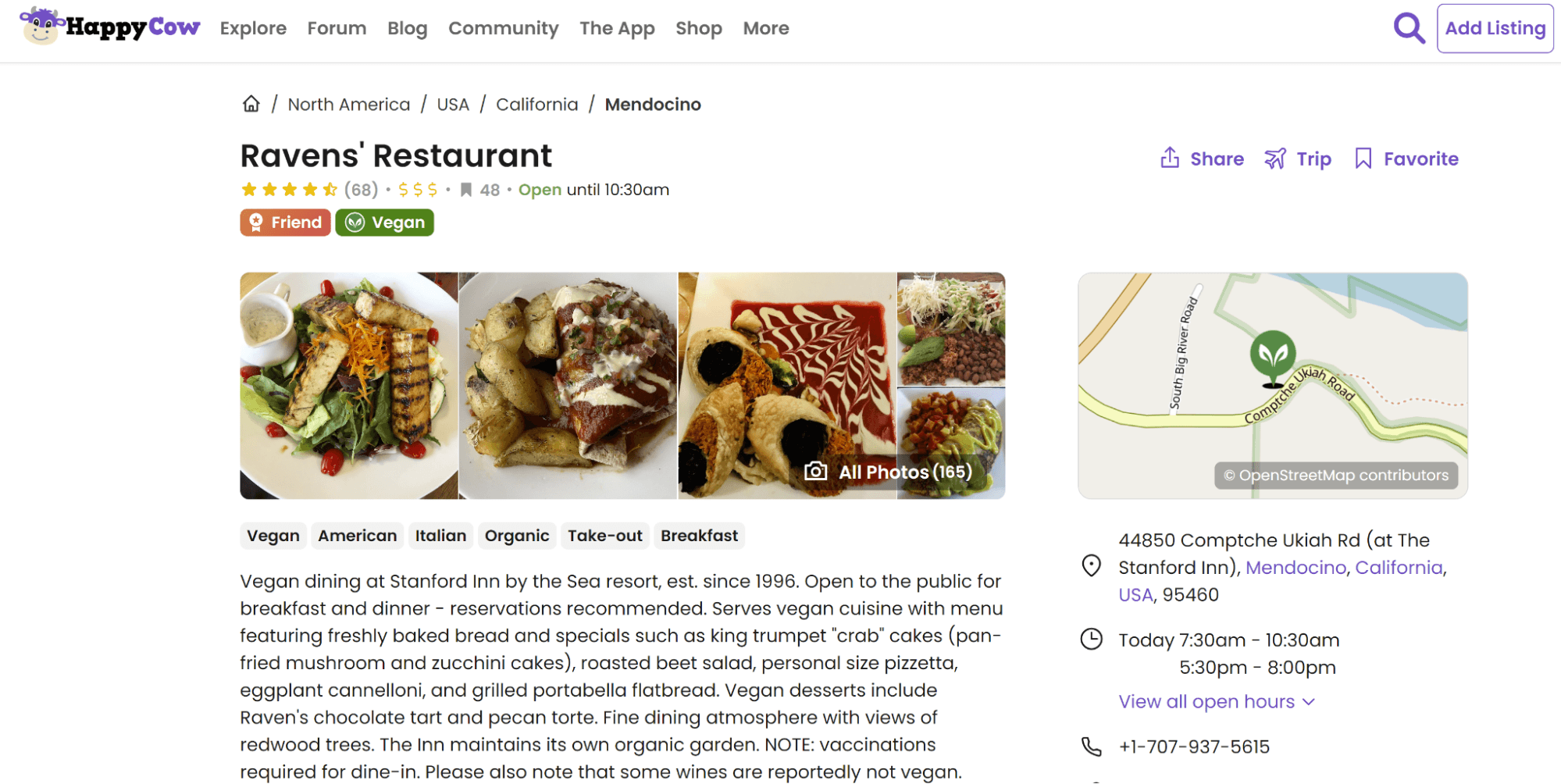 A popular directory of plant-based restaurants lists an vegan dining establishment