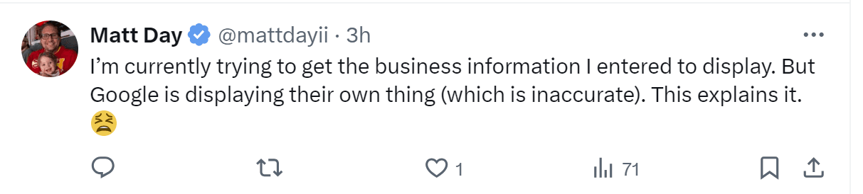 A tweet by Matt Day