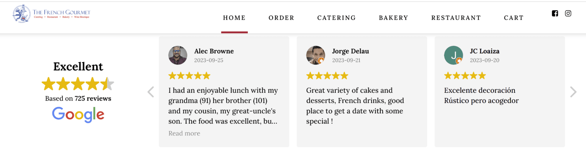 A website with embedded Google reviews