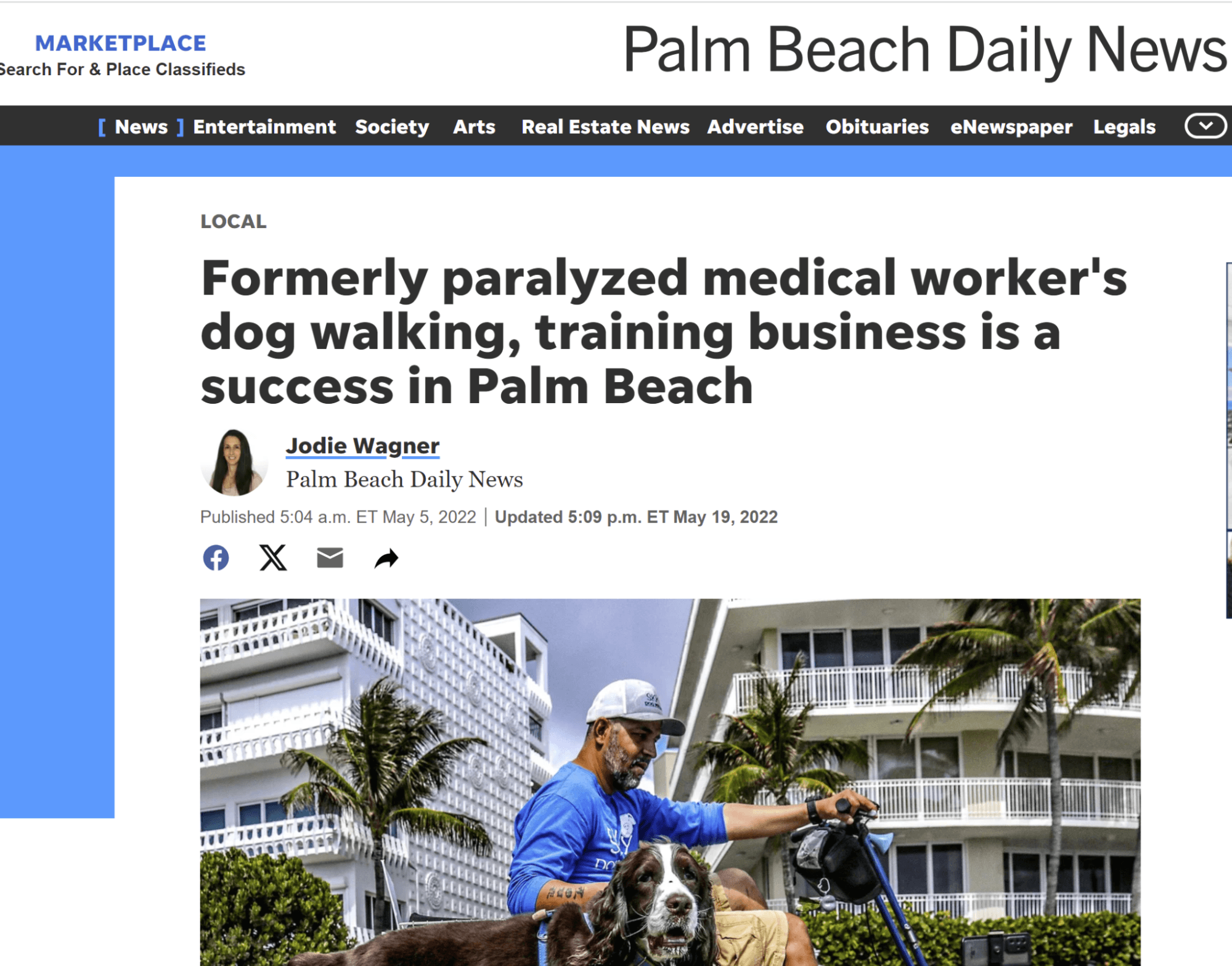 An online news site features a story about a local dog trainer.