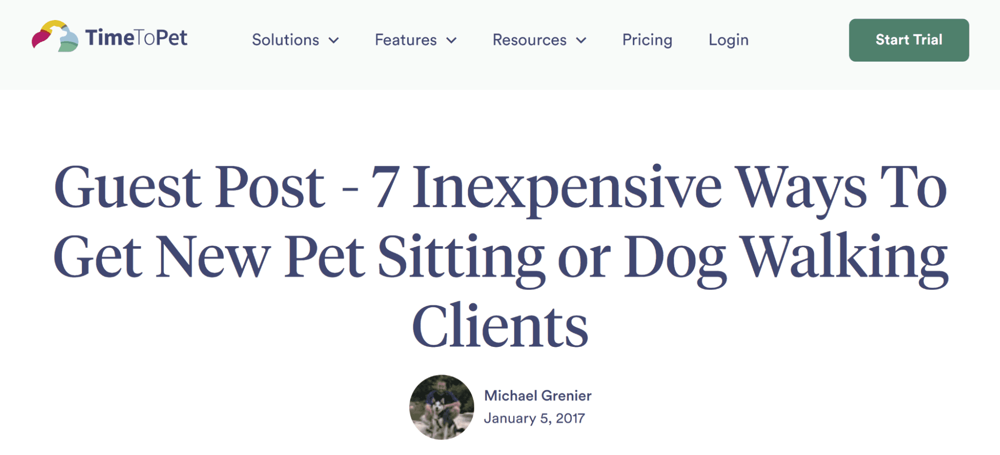 Example of a guest post written on a pet software site by a dog walker.
