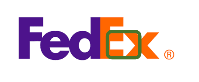 FedEx logo, with a green box to highlight the hidden arrow between letters E and X.