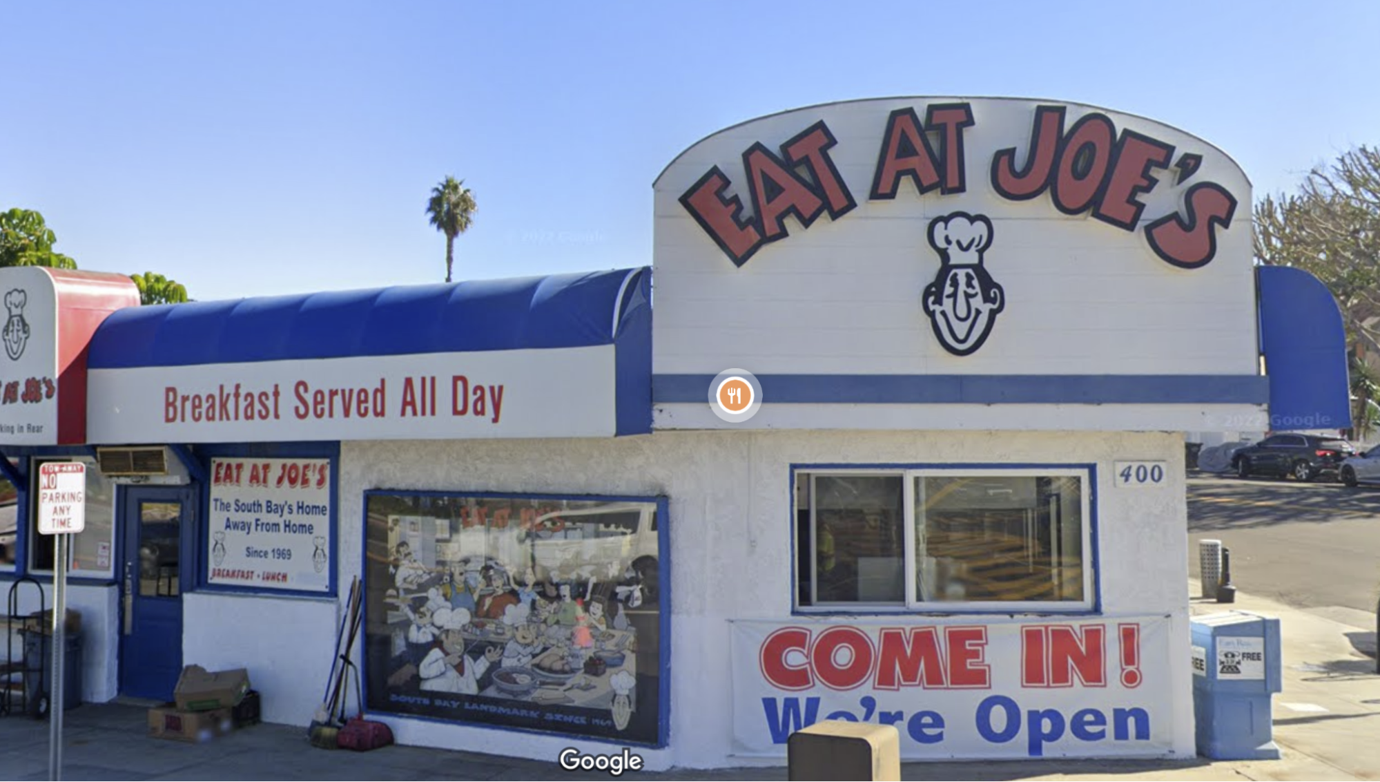 Image of a small local diner named "Eat at Joe's