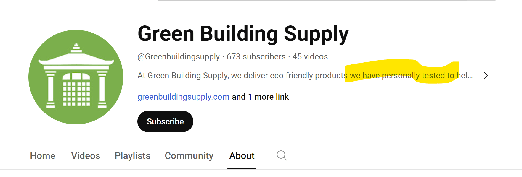 The YouTube channel of a building supply company that claims to test the products it sells.