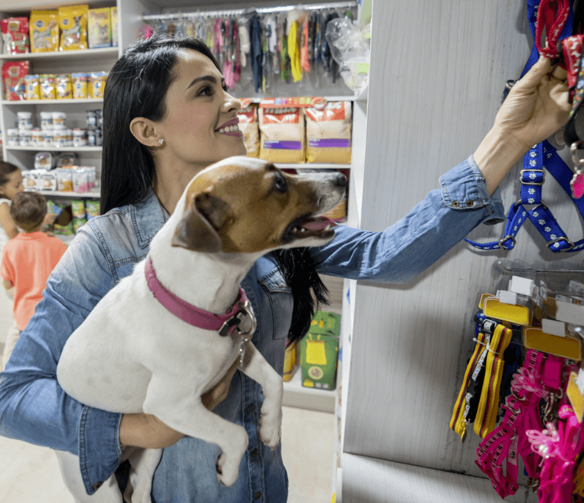 Woman shopping with her dog