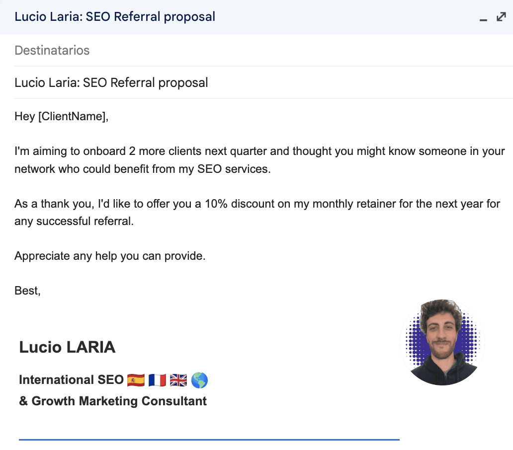 SEO Client referral email template