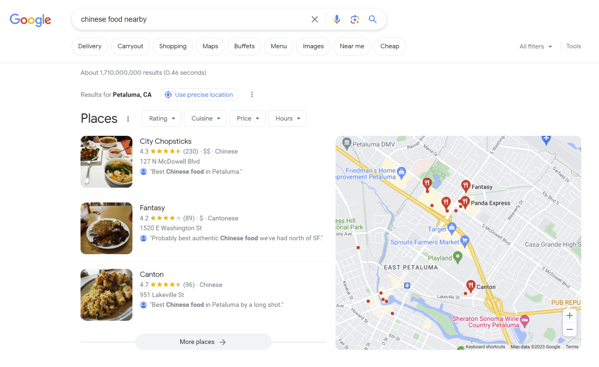 search for local restaurant terms does not appear to bring up the new filter menu
