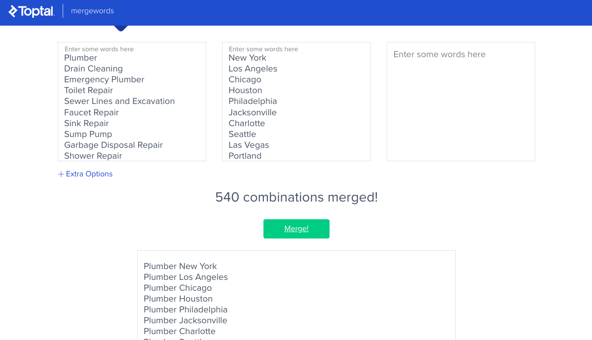 Screenshot of MergeWords software.