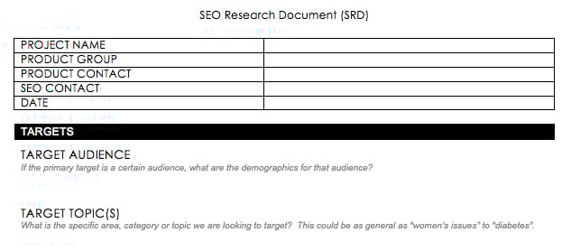 SEO Research Document - Section for target audience information