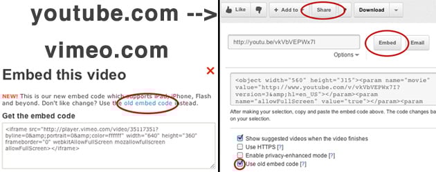 Vimeo and Youtube Old Video Embed