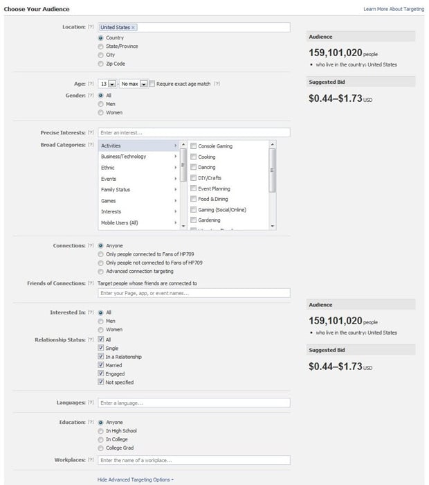 Facebook Page Post Ads - Targeting