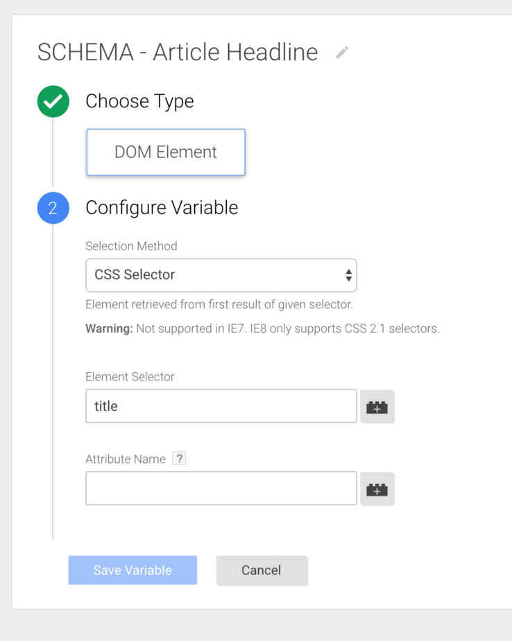 configuring a google tag manager tag to extract the title value